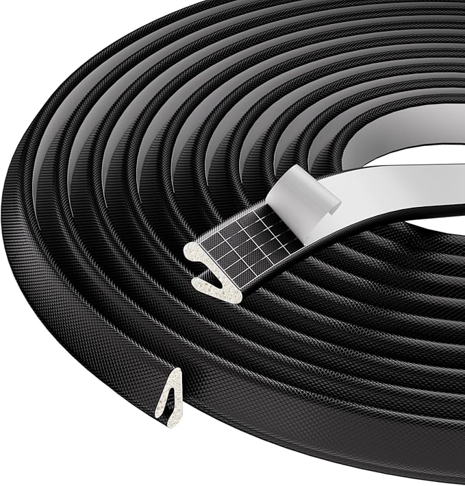 V Shape Foam Weather Stripping Door Frame Seal Strip 2Pcs×26FT Black, Draft Stopper, Insulation Winter, Weatherstripping, Gap Sealing, Soundproofing, Self-Adhesive Used for Exterior Front Door Side
