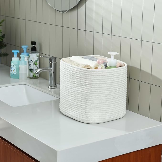 3 Pack Storage Cubes 11 Inch Cotton Rope Woven Baskets for Organizing Cube Bin Square Shelves Organizer,Classroom,Kids Toy Bins,Closet,Baby Nursery(Creamy White)