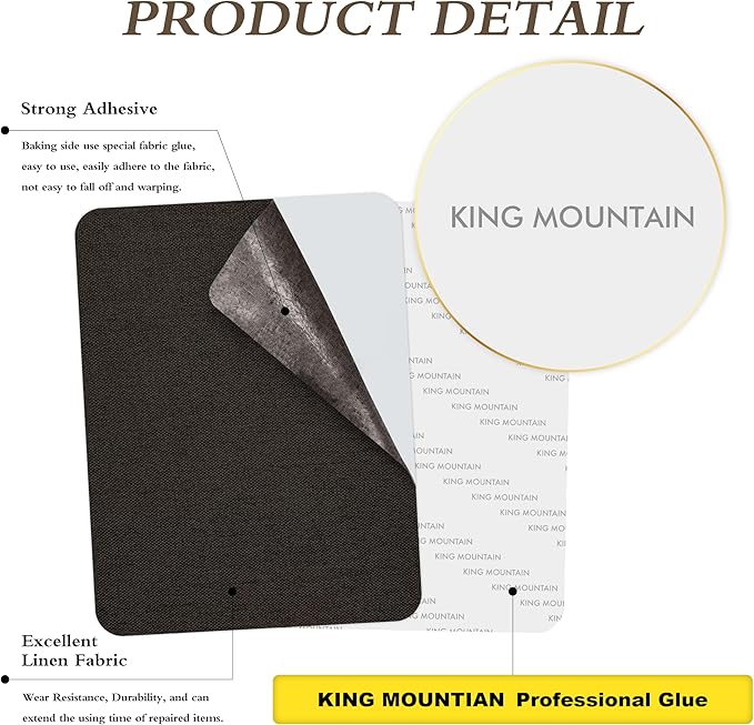 KING MOUNTAIN Coarse Linen Repair Patches, Self-Adhesive Linen Fabric Patches, 8X11 inch 2 PCS, Multi Color, Can be Used for Linen Sofa Repair and Linen Clothes Repair(8" x 11"-2PCS, Ebony Brown)