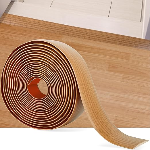 20Ft Floor Transition Strip Self Adhesive Vinyl Cover Floor Strip Flat Divider Transition Strip Wood Grain Design for Laminate Floor Gaps and Doorway Transitions (20Ft x 2 Inch, Light Brown)