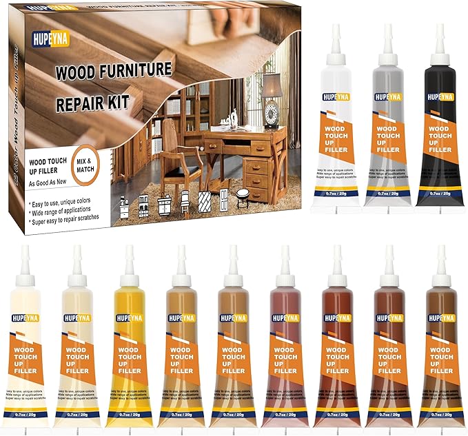 Wood Furniture Repair Kit, 12 Colors Wood Repair Kit, Wood Touch up Fillers, Repair Scratch, Cracks, Discoloration for Wooden Cabinet, Floor, Door, Table Surfaces Wood Filler Paint