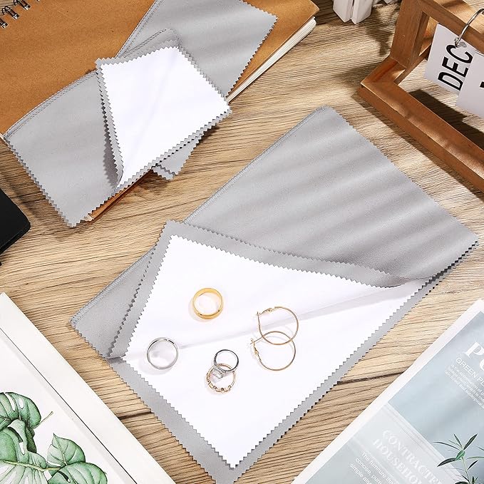 8 Pieces Large Jewelry Polishing Cloth Set Cleaning Cloths Silver Polishing Cleaning for Gold Silver Platinum Jewelry Coins Watches Silverware, 11 x 14 Inch and 6 x 8 Inch (Grey)