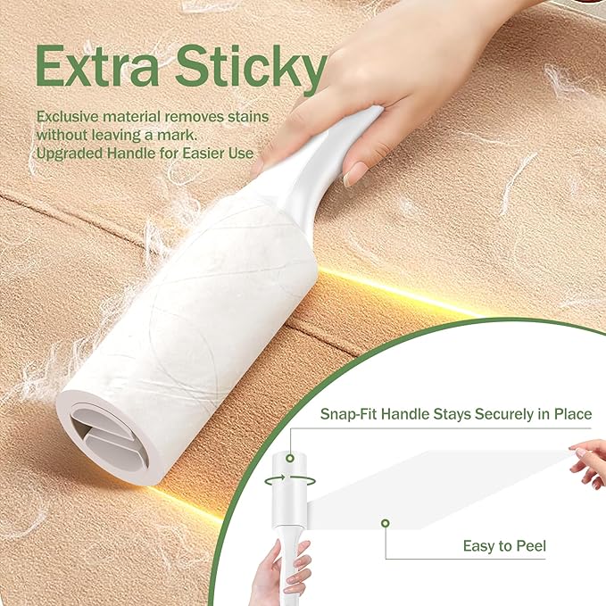 Extra Sticky Lint Roller for Pet Hairs 100 Sheets Lint Rollers with Reinforced 1 Handles and Tough Paper