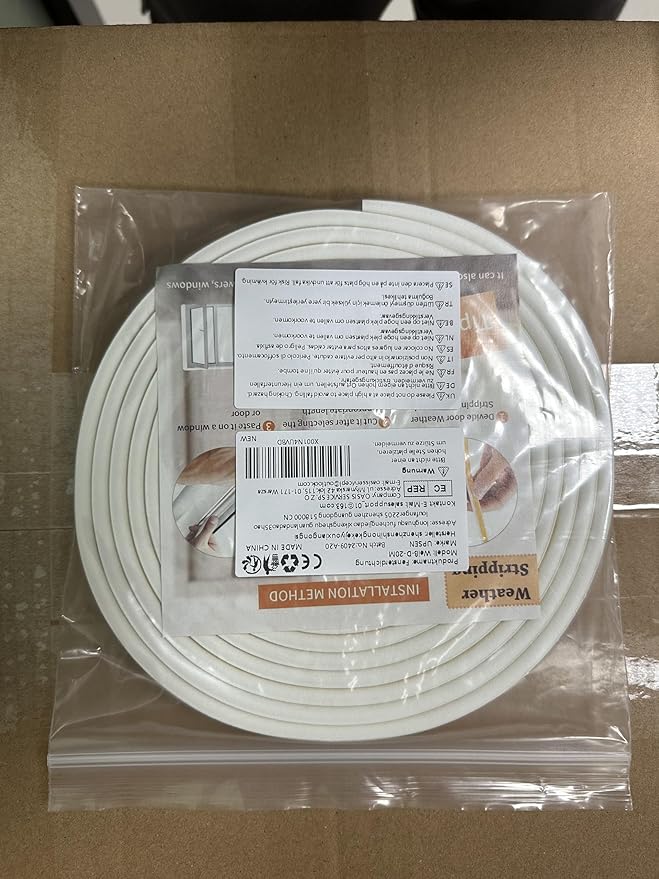 Weather Stripping Seal Strip Tape, Doors Windows Frame Self Adhesive D Type Foam Sealing Tape, 65.6Ft Rubber Soundproof Insulation Cell Foam Stripping, White