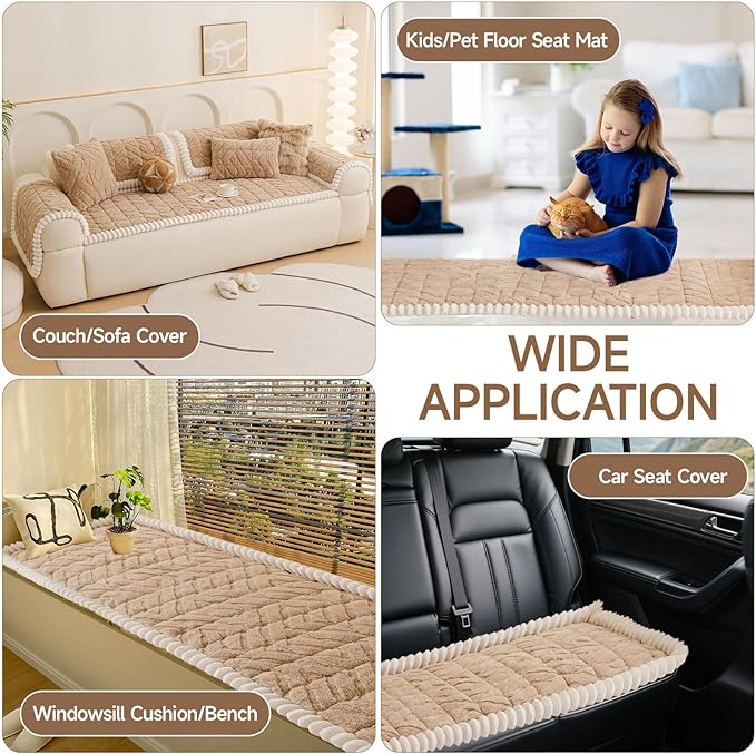 OTOB Pet Couch Covers for 3 Cushion Couch Sofa, Washable & Non Slip Fuzzy Plush Sofa Cushion Covers, All Seasons Geometric Jacquard Modern Soft Dog Bed Mat Slipcovers Protector (Coffee, 27.6"x70.9")