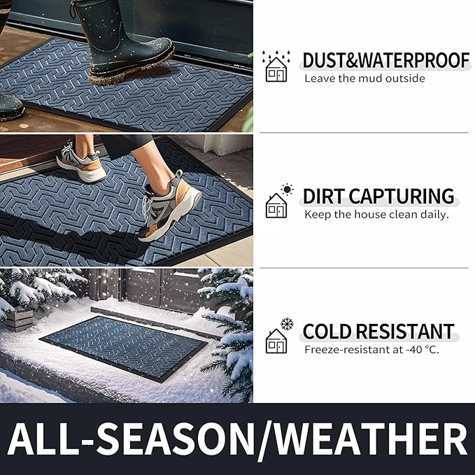 Yimobra Front Door Mat Outside Entrance 29.5x17, Waterproof Heavy Duty Outdoor Mats for Front Door, Non Slip Rubber Entry Mat for Garage Patio, Blue