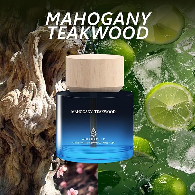 Car Air Freshener for Men & Women – Long-Lasting Mahogany Teakwood Essential Oil Diffuser for Car Cup Holder – 50ML (1.7 FL OZ) Car Scent Diffuser, Inspired by Perfume – Made in USA