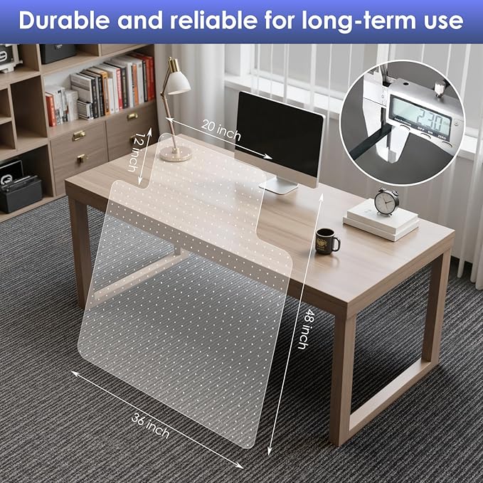 Kuyal Office Chair Mat for Carpet, 2 Pack 36x48 Clear Heavy Duty Computer Chair Mat with Lip, Under Desk Protector Carpeted Floors Mat, Easy Chair Movement,Ship Flat