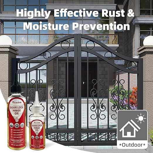Realth Squeaky Door Hinges Lubricant -Garage Door Lube for Metal Parts, Locks, Chains, Keyholes - Long-Lasting, Non-Toxic, Rust-Resistant Liquid Oil with Precision Oiler Needle (100ml*2Pack)
