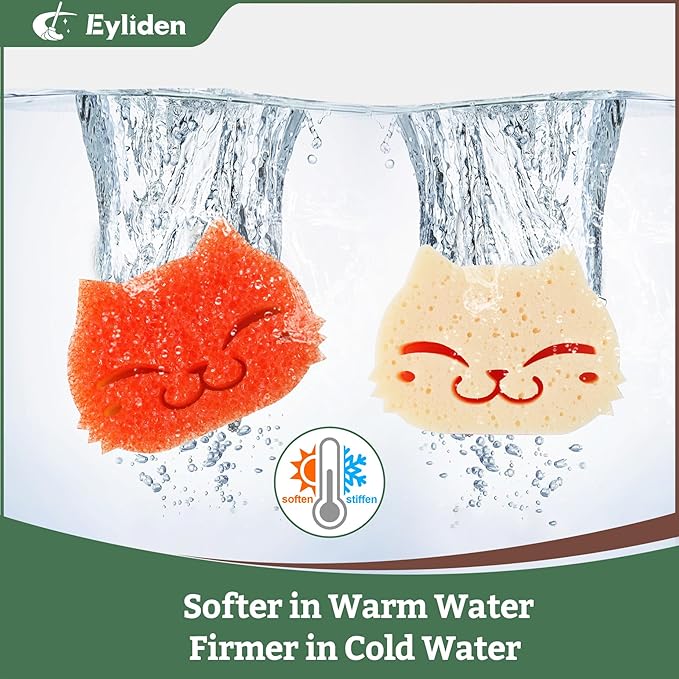Eyliden 6 Pack Scrub Sponge - Dual-Sided, Smart-Temp Firmness, Dish Scrubber, Non-Scratch, Multi-Surface Safe Cleaning Sponges - Kitchen, Bathroom, Dish for Scrubbing (6)