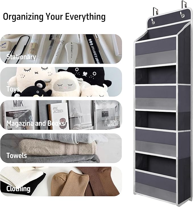 Over The Door Hanging Organizer with 4 Large Pockets – Closet, Bathroom, Nursery, Bedroom, Dorm Storage for Toys, Cosmetics, and Baby Essentials, Gray