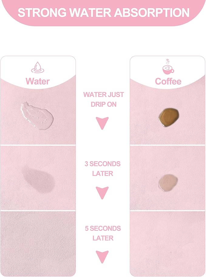 Dish Drying Mat for Kitchen Counter, 12"x19" Dish Drying Pad with Non-slip Rubber Backed, Hide Stain Anti Absorbent for Kitchen Counter, Drying Mat for Coffee Machine Dish Rack (Pink)