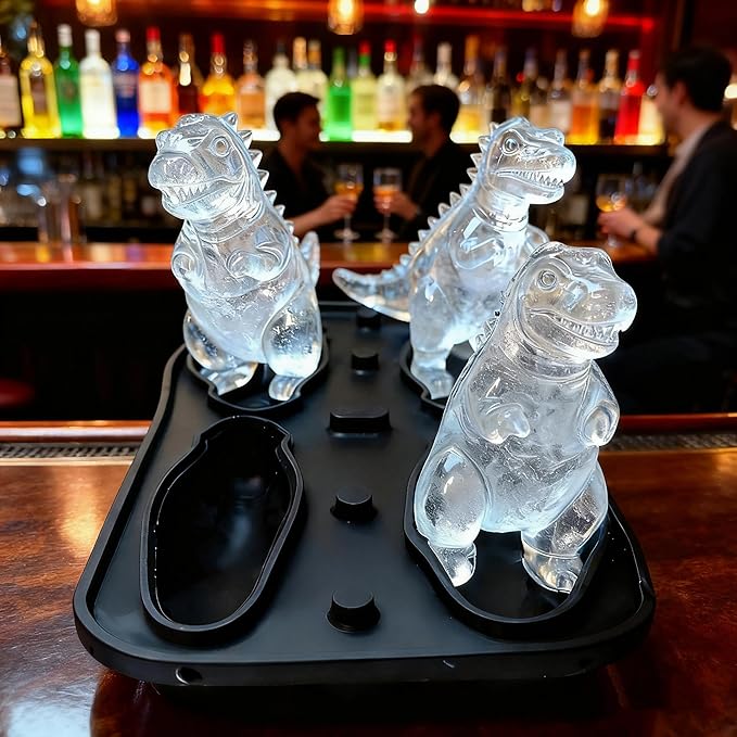 7.48inch Newly Upgraded 4-grid 3D Dinosaur Ice Tray and Covered Silicone Ice Tray, Suitable for Bars, Outdoor and Home Use (1, blue)