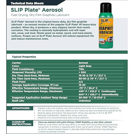 Slip Plate Dry Graphite Lubricant Spray, 12 oz Aerosol – Non-Stick, High Temp, Weather Resistant Coating for Mower Decks, Snowblower Chutes & Hitches