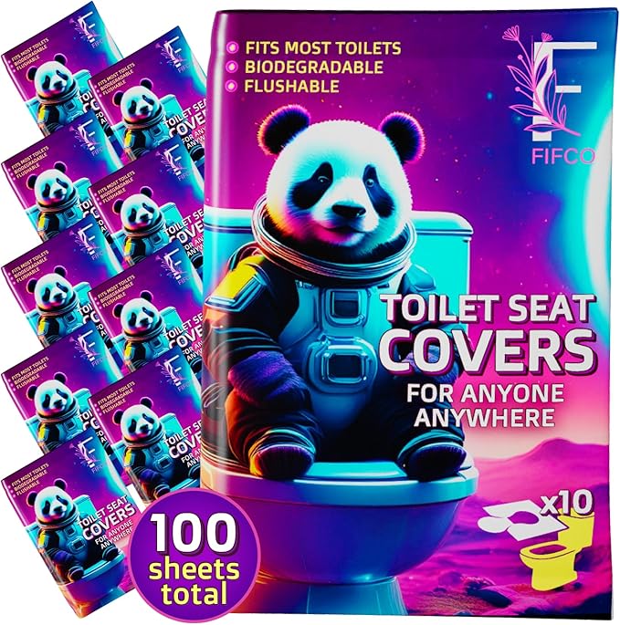 100 Pcs Disposable Toilet Seat Cover - Biodegradable and Flushable Toilet Seat Liners for Public Toilets | Compact One Size Fits All Travel Essentials Toiletries Covers | FIFCO