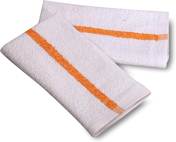 60 PC New Cotton Blend White Restaurant Bar Mops Kitchen Towels (5 Dozen) (60, Gold Stripe)