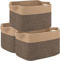 OIAHOMY 3 Pack Storage Basket for Organizing, 13''X9.85''X8.7'' Storage Bins,Woven Basket Basket with Handles, Toy Storage Basket Bin,Stylish Room Decor Basket, Brown & Black