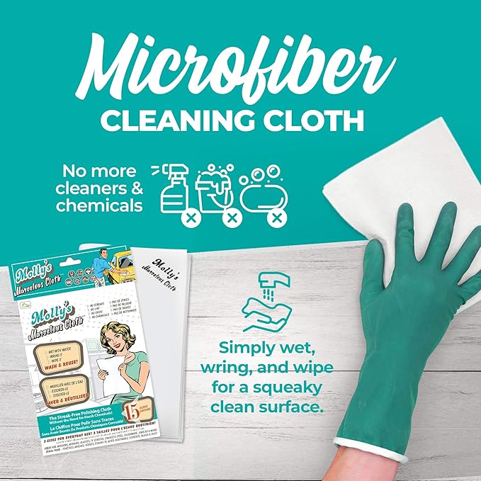 Molly's Marvelous Cloth, Streak-Free, Lint-Free Microfiber Cleaning Cloth, Polishing Cloth for Glass, Stainless Steel, Use for Kitchen, Bath, Cars, Detailing, Reusable (15.75" by 16") (15pk, White)