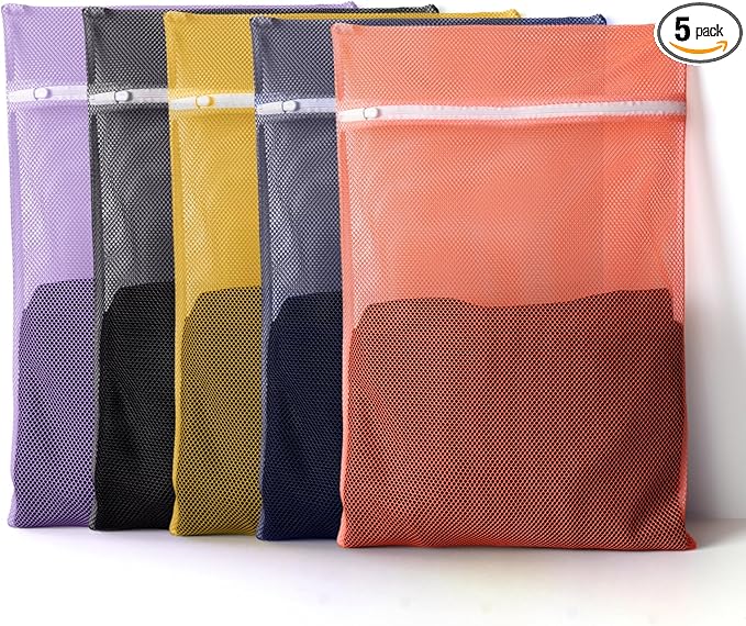 5Pcs Mesh Laundry Bags Sturdy for Delicates, Lingerie, Bras, Travel and Organize - 5 Color(14x20 Inch)