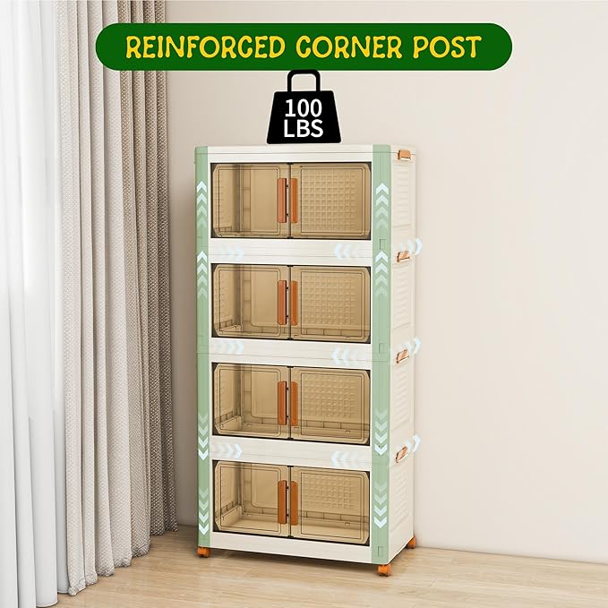4 Tier Large Stackable Plastic Storage Bins with 1 Lid 95 QT/Tier, Collapsible Plastic Box Storage Bin with Wheels, Home Containers Boxes Closet Organizers for Living Room, Office, Dorm