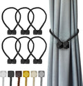 Hion Magnetic Curtain Tiebacks Black 6 Pack, Curtain Tiebacks Buckles Holdbacks Holders Hooks Clip for Home Bedroom Office Decorative Thick or Thin Curtain