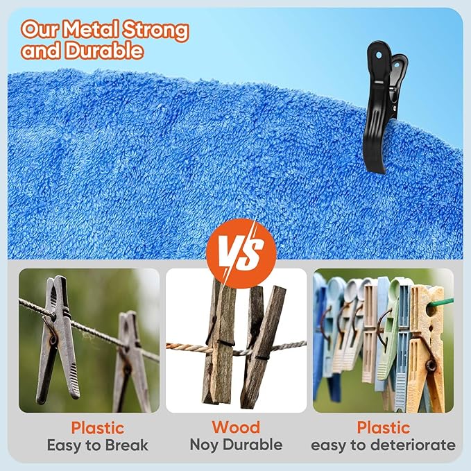 10 Pack Metal Beach Towel Clips, Large Beach Chair Clips for Pool Cover, Heavy Duty Towel Holders on Cruise, Clothespins for Lounge Chairs Pool Covers Clips (Black)