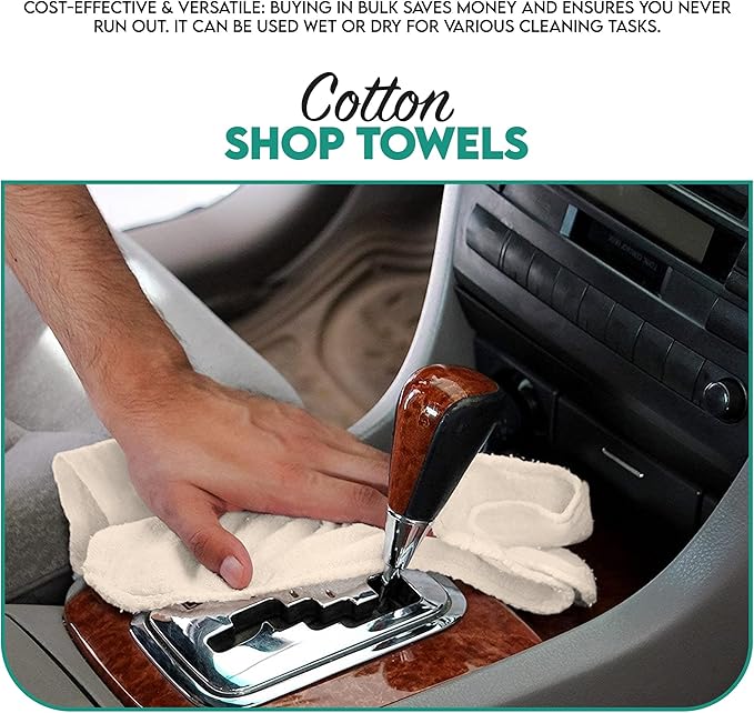 ZUPERIA Cotton Shop Towel – Multipurpose Cleaning Cloths (14" x 12" - Pack of 500 - White) Reusable Shop Rags for Automobiles, Industrial, Restaurants, Garage, and Homes