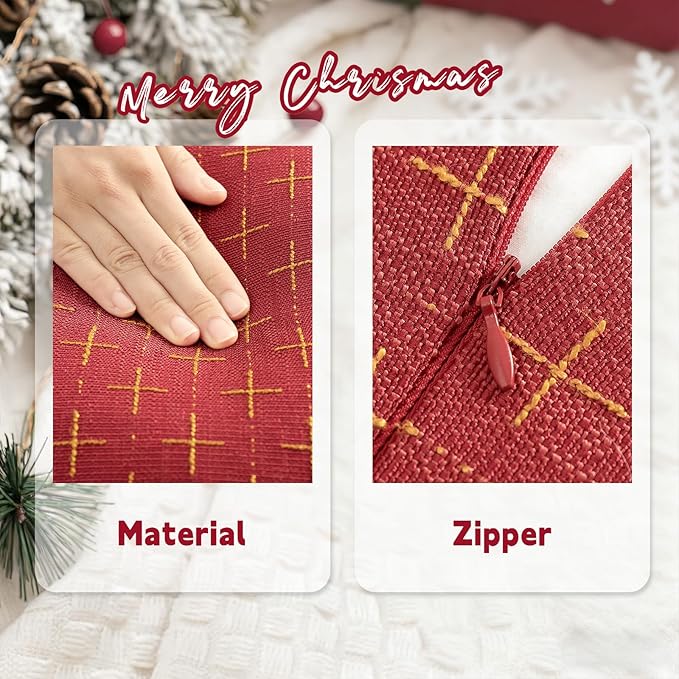 ZWJD Christmas Pillow Covers 18x18 Set of 2 Soft Polyester Textured Pillows with Stylish Flange Edge Cozy Farmhouse Christmas Decor for Couch Bed Sofa Living Room (Red)