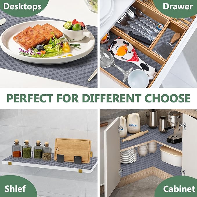 Shelf Liners, Non-Adhesive Drawer Liner, Waterproof & Oil-Proof Kitchen Cabinet Cupboard Liner Plastic EVA Material BPA Free Fridge Liner Mats Paper Protector for Shelves (Grey/24in x 240in)
