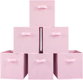 Stero 13x13x13 Inch Fabric Storage Bins 6 Pack Fun Colored Durable Storage Cubes with Handles Foldable Cube Baskets for Home, Kids Room, Closet and Toys Organization Pink
