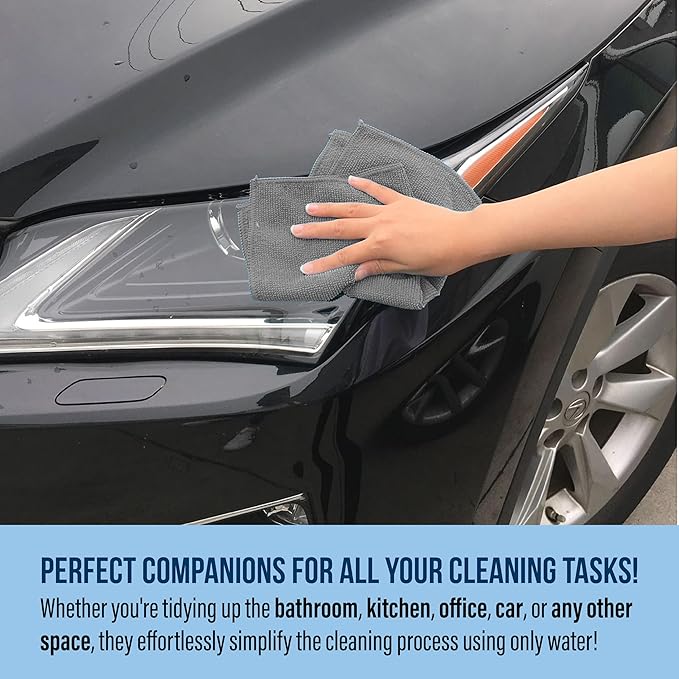 GREEN LIFESTYLE Chamois Cloth, Microfiber Cleaning Cloth 150 Pack, Borderless Towels Cleaning, Car Microfiber Towel, Drying Car Wash Towels (11.5" x 11.5", Grey)