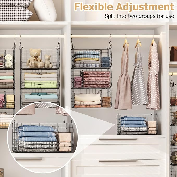 5 Tier Extra Large Closet Hanging Organizer with 5 Dividers,16.5"L x 11.8"W x 51.4"H Closet Organizers and Storage with 5 S Hooks,Clothes Organizer for Sweaters Clutches Handbags Hats Accessories