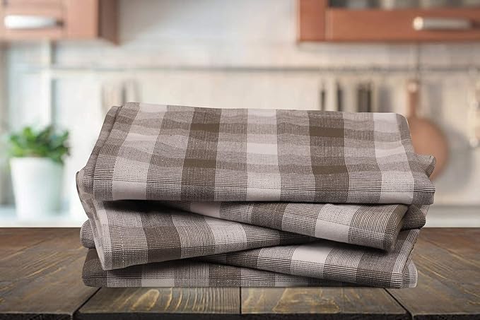 Kitchen Towels Set of 6 Soft Premium Cotton Highly Absorbent Dish Towels 20X30 Inches, Washable & Reusable Tea Towel, Quick Drying Dish Cloths for Cleaning Dishes - Gray/White, Checks