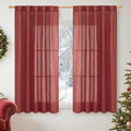 YoungsTex Red Linen Curtains 45 Inch Length for Kitchen, Short Window Drapes with Rod Pocket Back Tab Light Filtering Christmas Decor for Bathroom Cafe, 2 Panels, 42 X 36 Inch