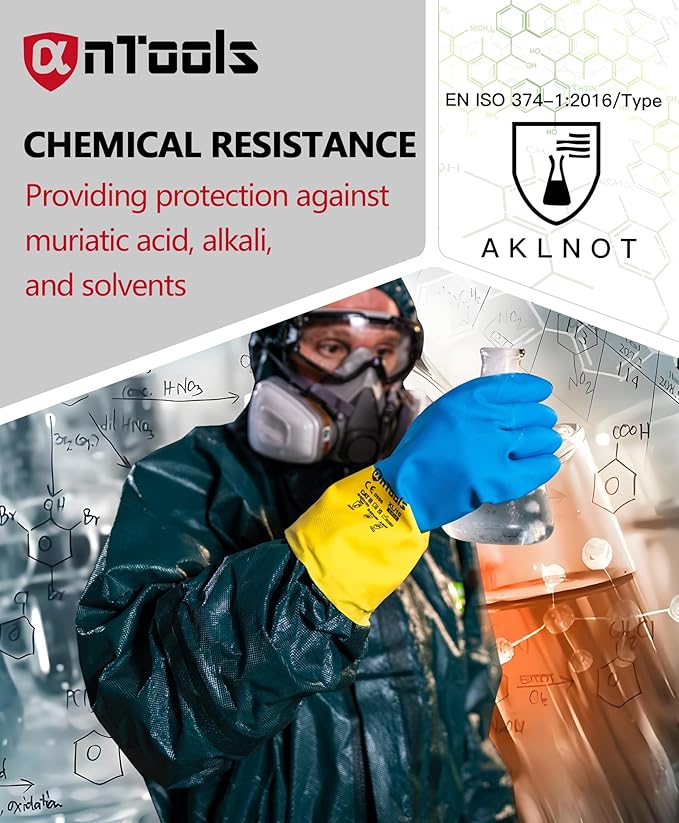 2 Pairs Neoprene and Rubber Blend Heavy-Duty Chemical Gloves, Protective industrial gloves for Resist Acid, Alkali, Hazmat, cleaning, dishwashing, X-Large