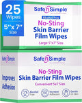 Safe n' Simple Skin Barrier Wipes - 25 Large 5” x 7” Individually Wrapped No-Sting Barrier Film - Skin Prep Protective Wipes - Medical Bandage Barrier Film for Skin