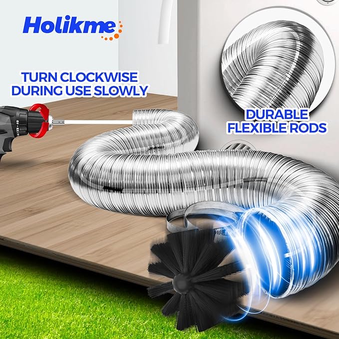 Holikme 50 Feet Dryer Vent Cleaner Kit Lint Remover Flexible Dryer Vent Cleaning Brush Extends Up to 50 Feet