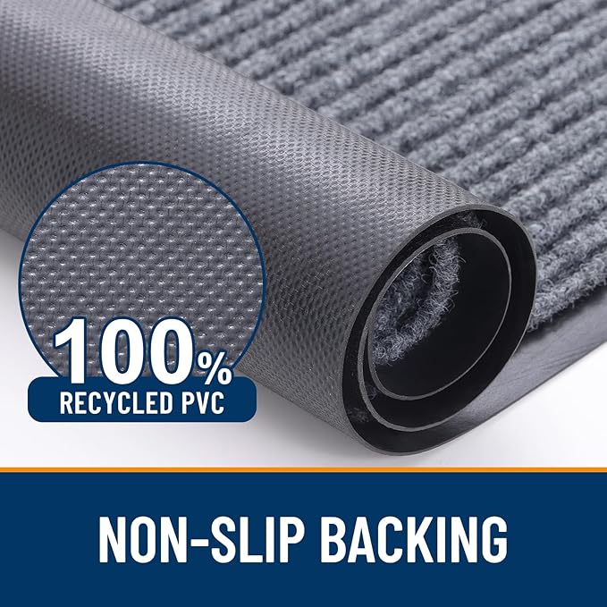 OLANLY Front Door Mat Indoor Outdoor Entrance, Waterproof Heavy Duty Doormat, Fade Resistant, Low Profile, Easy Clean Patio Porch Welcome Floor Mats for Entry, 59x24, Light Gray