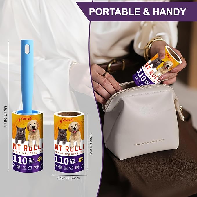 Lint Rollers for Pet Hair Extra Sticky, 220 Sheets/2 Lint Roller Refills with 1 Durable Handles, Pet Hair Roller for Clothes, Furniture, Carpet