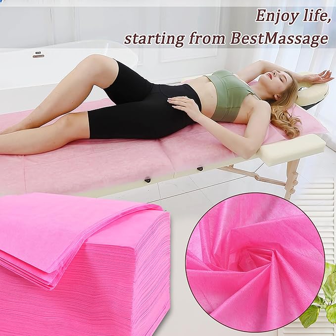 50 Pcs Disposable Bed Sheets 31" x 71" Massage Table Sheets Non Woven Fabric SPA Bed Cover Breathable for Massage Beauty Tattoos (50 Pcs Pink)