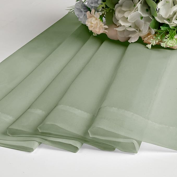 Chyhomenyc Sheer Curtains Tiers 42W x 24L Inches 2 Pieces Set, Light Filtering Small Curtains, Short Bathroom Living Room Cafe Basement Voile Window Curtain, Rod Pocket, Sage Green