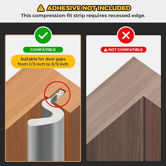 Weather Stripping Door Seal Strip Soundproof Q Foam Tape, Exterior Door Insulation Strip for Large Gap, Easy to Install(Grey, 60FT)