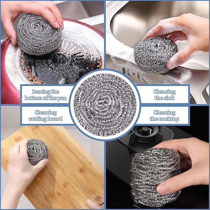 Stainless Steel Scrubber Scrubbing Scouring Pad Sponges Clean Pot Pan and Steel Wool for Kitchen Bathroom