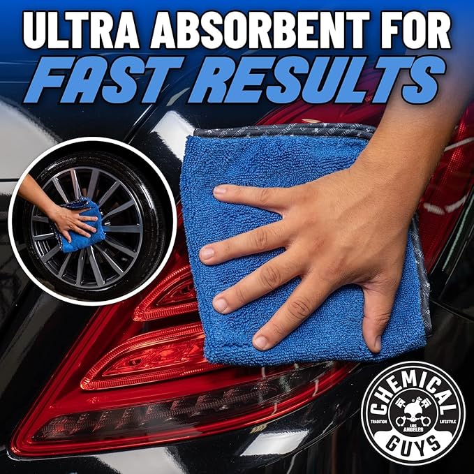 Chemical Guys MIC110024 Professional Grade Premium Microfiber Towels, Blue (16 Inch x 16 Inch) (Pack of 24) - Safe for Car Wash, Home Cleaning & Pet Drying Cloths