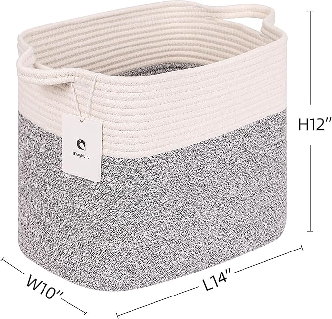 Medium and Large Woven Basket//With Handle, Used for Toys and Fabric Storage Basket used for Storing xl Storage Box, Decorative Storage Box Room 2pack (14L12H Silver Gray, 14L*10W*12H)