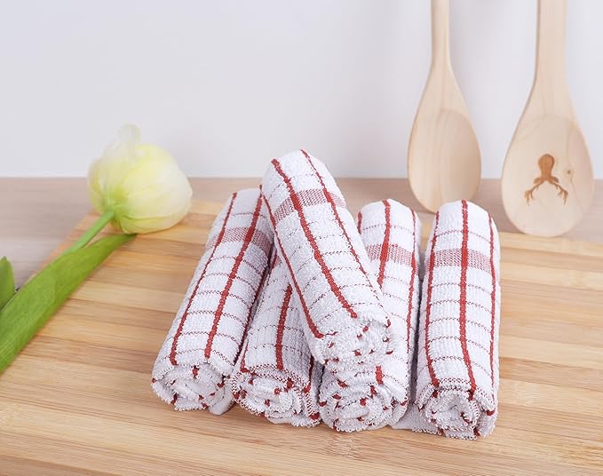 AMOUR INFINI Kitchen Dish Cloths Set of 8 - Ultra Soft, Highly Absorbent, Quick-Drying Terry Cotton Dishcloths 12"x12" Inch Wash & Cleaning Cloths for Kitchen & Dishwashing (Rust)