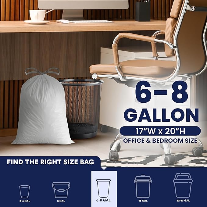 Plasticplace 4 - 6 Gallon White Drawstring Bags, 100% Prime Material, 17x20, 0.7 Mil, 200/Case