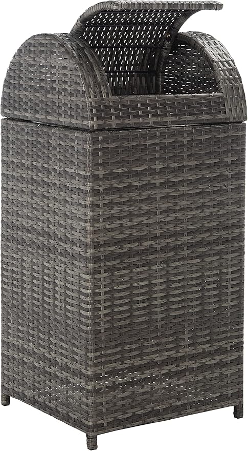 SAFAVIEH Outdoor Collection Mazeli Grey Brown Woven Swing Top Dome Lid Trash Bin (Fully Assembled) PAT7511C
