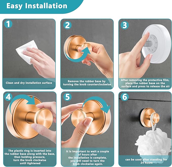 Suction Cup Hooks for Shower,Wreath Hanger for Front Door,Removable No Drill Towel Loofah Hooks,Upgraded 15 lbs Strong Suction for Bathroom,Wall,Glass,Stainless Waterproof-Rose Gold 2 Pcs