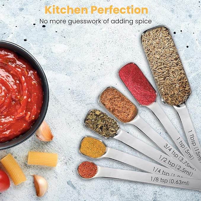 9 Pcs Measuring Spoons Set with Leveler, Metal Teaspoon & Tablespoon Measuring Spoons for Cooking & Baking, Fits in Spice Jars, Kitchen Gadgets for Dry & Liquid Ingredients